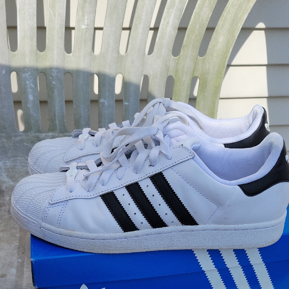 adidas White and Black Classic Shell-Toe Sneakers